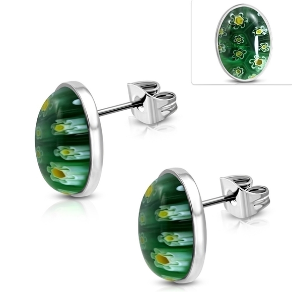 🎉5 For $15🎉COLORFUL Glass Flower Oval Stud Earrings - Picture 1 of 1